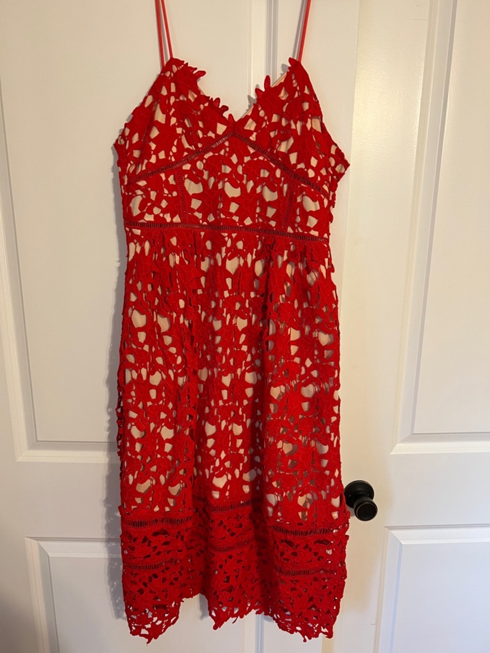 Red Crochet Lace Midi Dress